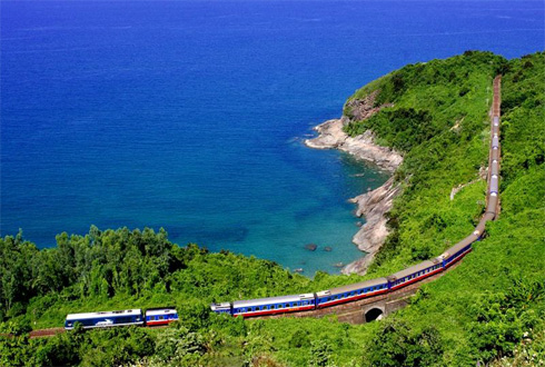 In some sections, the train is very close to the sea –  territory of Hai Van Nam (Da Nang)