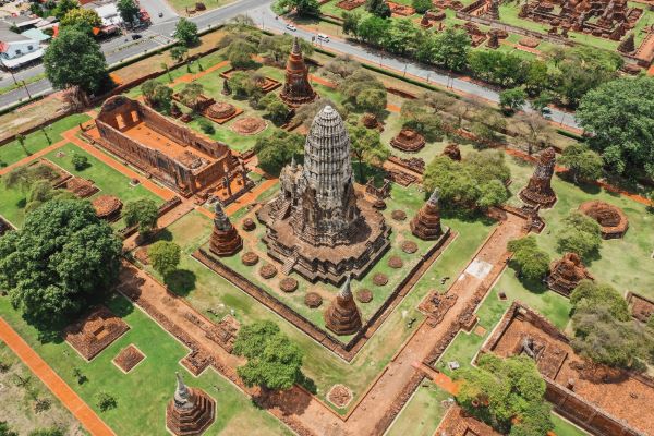 Aerial view of the Ayutthaya Temple.
