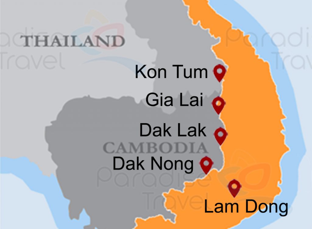Central Highlands Vietnam travel map