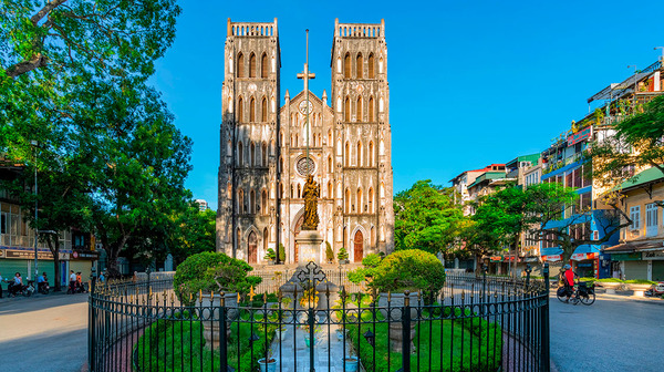 Cathedral and Gothic architecture stand out in the heart of Hanoi, Vietnam