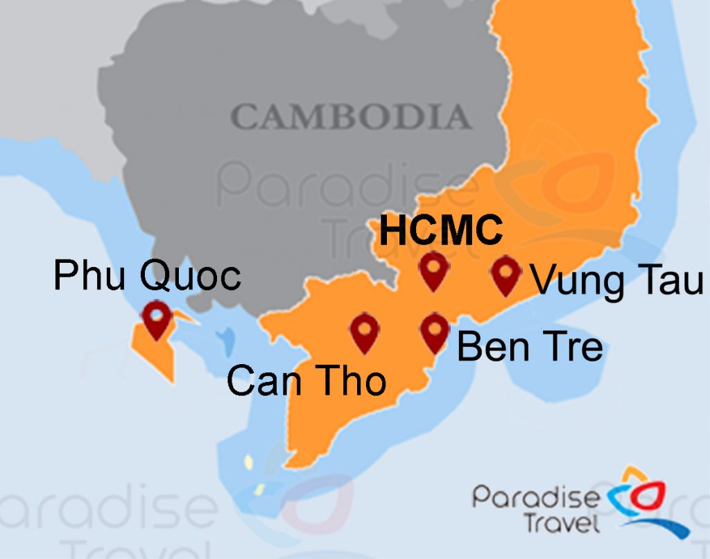 Southern Vietnam travel map
